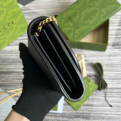 Mini sac bandoulière Blondie Interlock 12 en cuir de veau noir avec chaîne dorée