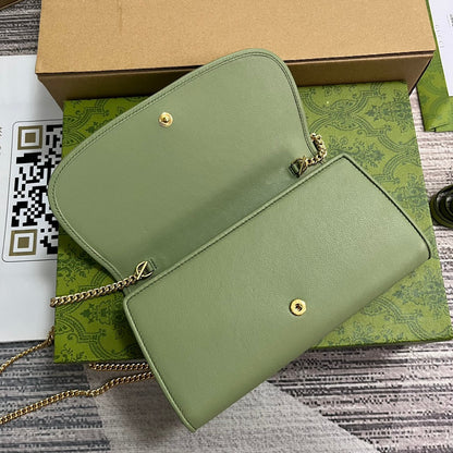 ブロンディ ショルダーバッグ 21 グリーン カーフスキン ゴールド金具