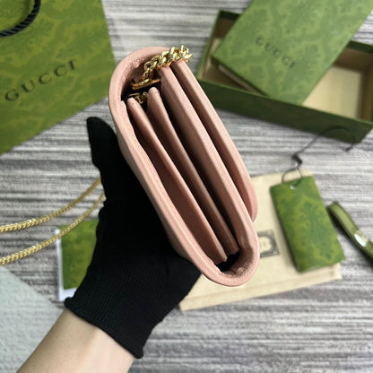 Mini sac bandoulière Blondie Interlock 12 en cuir de veau rose clair avec chaîne dorée