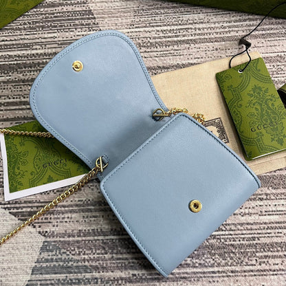 Mini sac bandoulière Blondie Interlock 12 en cuir de veau bleu ciel avec chaîne dorée
