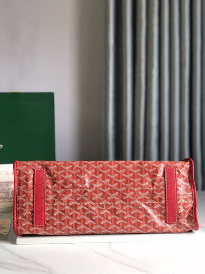 SAC HARDY PM 40 EN TOILE GOYARDINE ROUGE ET GARNITURES EN CUIR TAURILLON