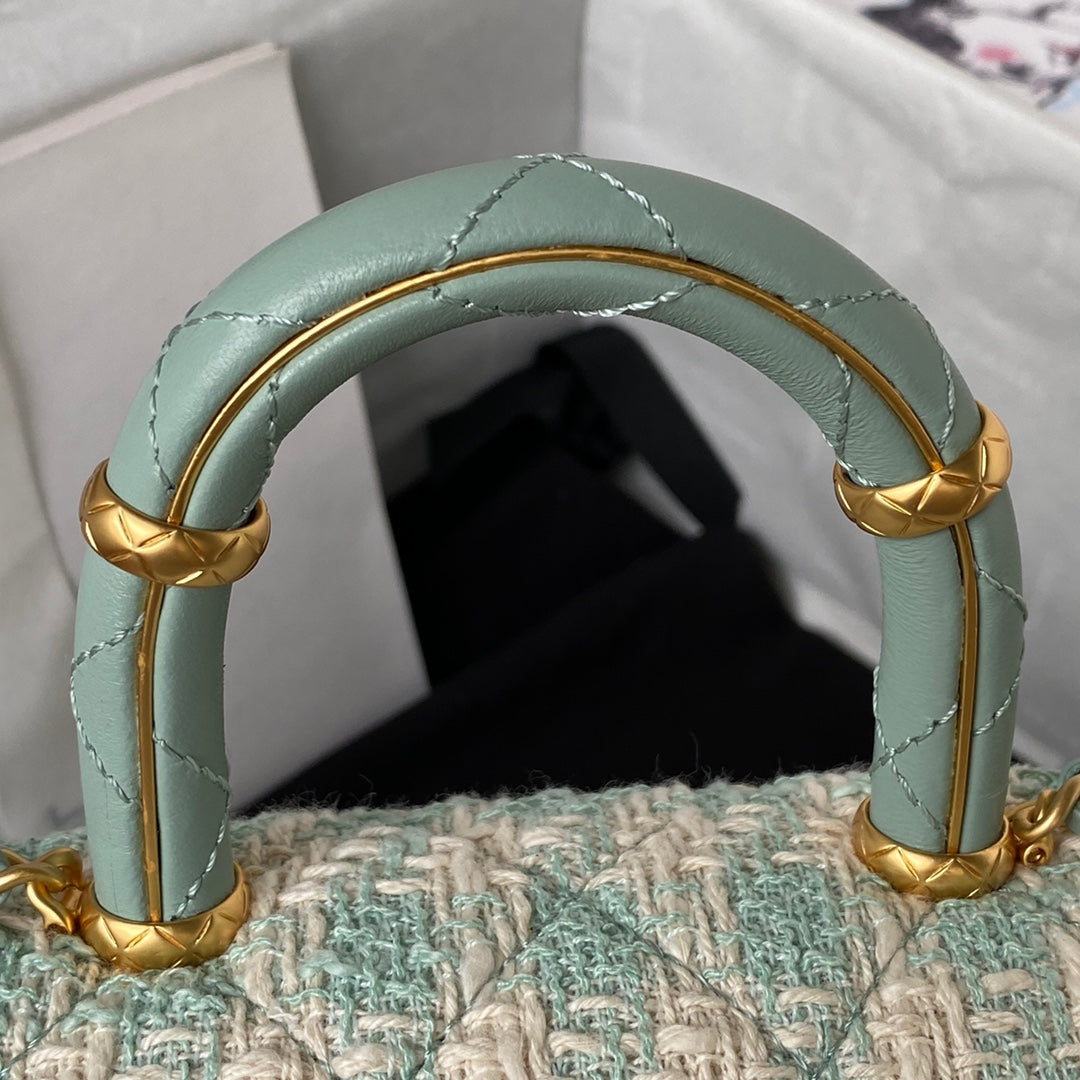 Sac CC MINI 15 en tweed de laine blanc et vert menthe