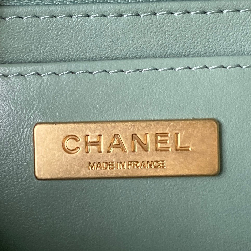 Sac CC MINI 15 en tweed de laine blanc et vert menthe