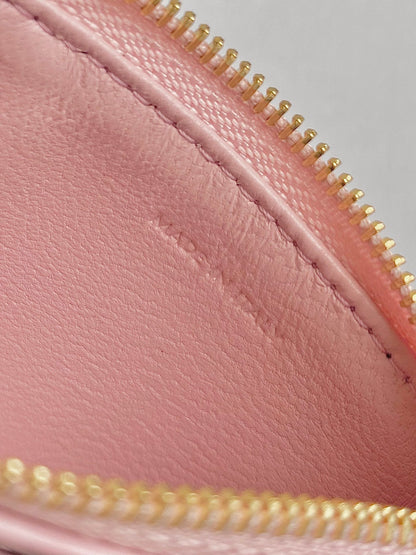 PORTEFEUILLE TRIPHOME 9 DEUX EN UN EN CUIR DE VEAU ROSE PASTEL