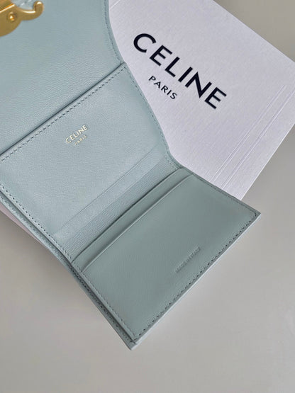 PORTEFEUILLE TRIPHOME 9 DEUX EN UN EN CUIR DE VEAU BLEU GLACIER