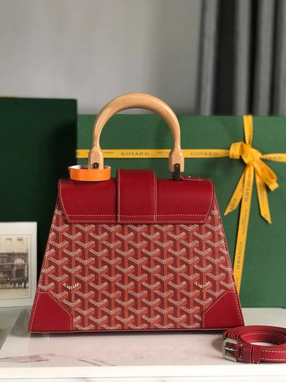 SAC SAÏGON PM 28 EN TOILE GOYARDINE ROUGE PERSAN ET CUIR DE VEAU