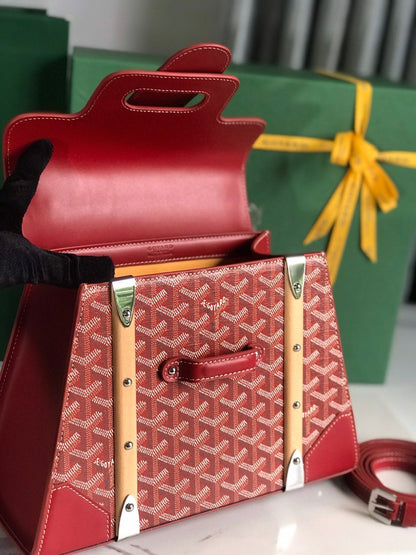 SAC SAÏGON PM 28 EN TOILE GOYARDINE ROUGE PERSAN ET CUIR DE VEAU