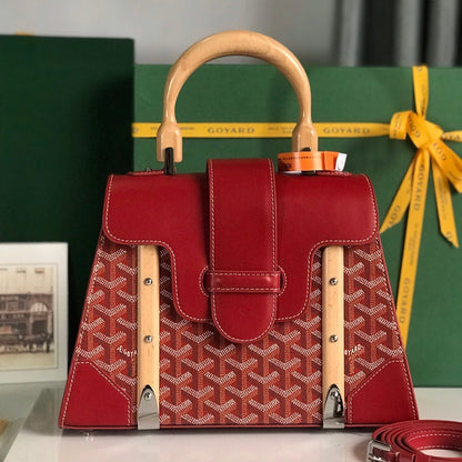 SAC SAÏGON PM 28 EN TOILE GOYARDINE ROUGE PERSAN ET CUIR DE VEAU