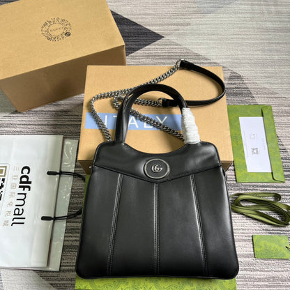Petit sac cabas GG 28 en cuir de veau noir