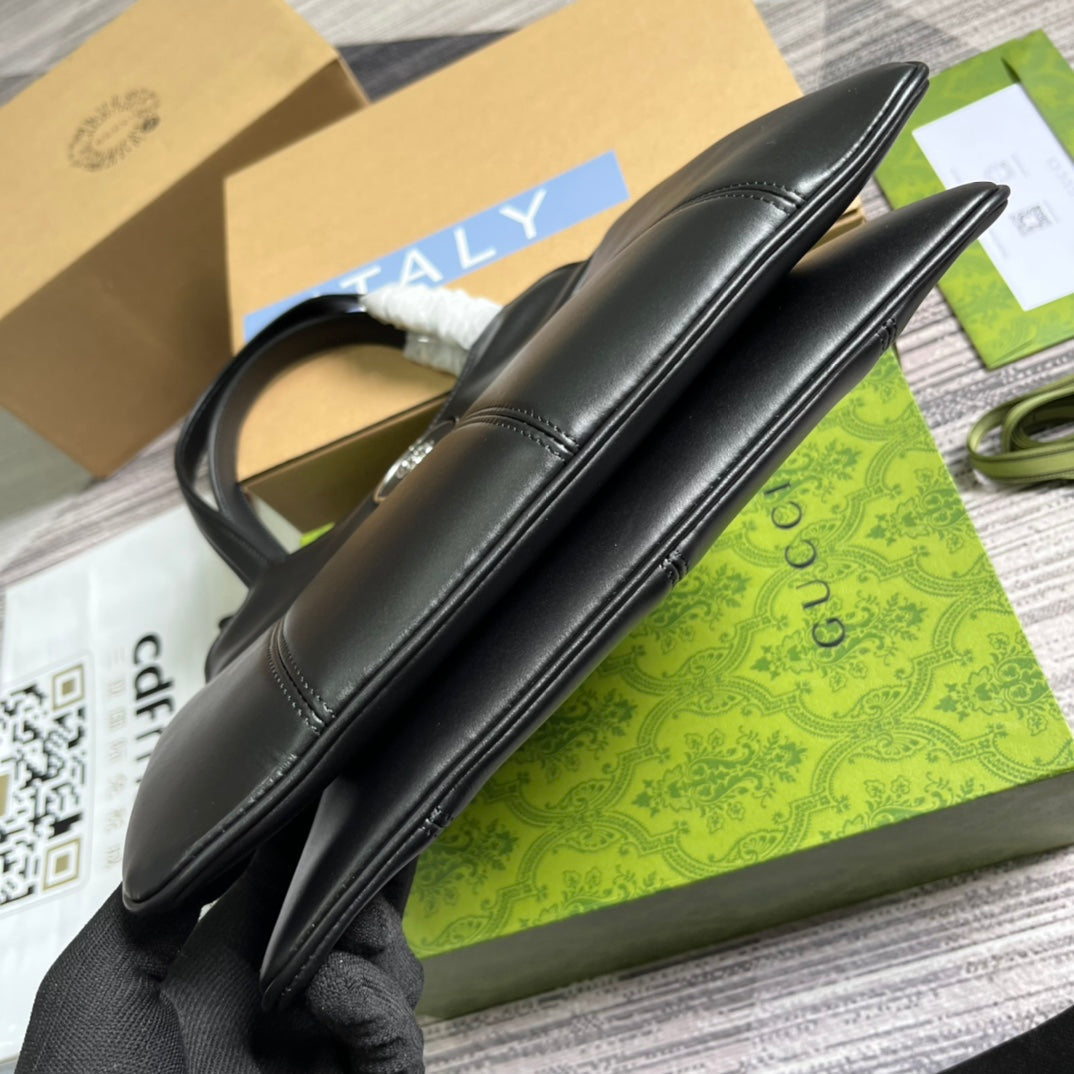 Petit sac cabas GG 28 en cuir de veau noir