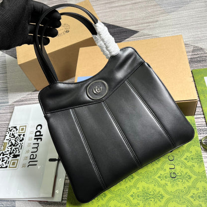 Petit sac cabas GG 28 en cuir de veau noir