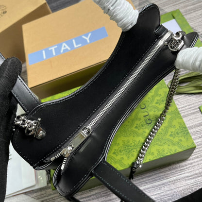 Petit sac cabas GG 28 en cuir de veau noir
