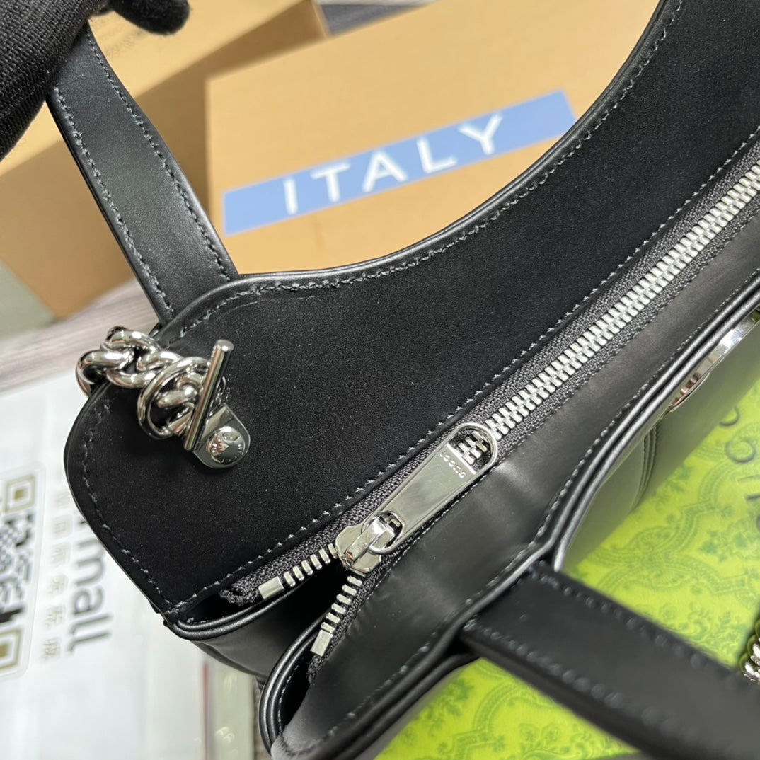 Petit sac cabas GG 28 en cuir de veau noir