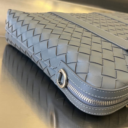 SERVIETTE SLIM INTRECCIATO 36 EN CUIR DE VEAU GRIS