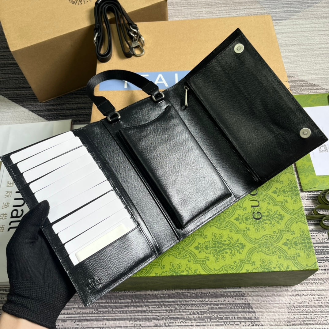 Pochette GG CLASP 20 en toile noire et cuir de veau
