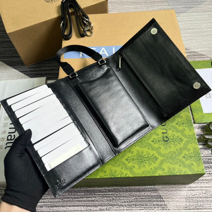 Pochette GG CLASP 20 en toile noire et cuir de veau