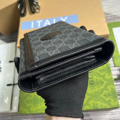 Pochette GG CLASP 20 en toile noire et cuir de veau