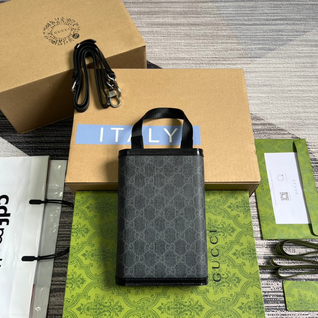 Pochette GG CLASP 20 en toile noire et cuir de veau