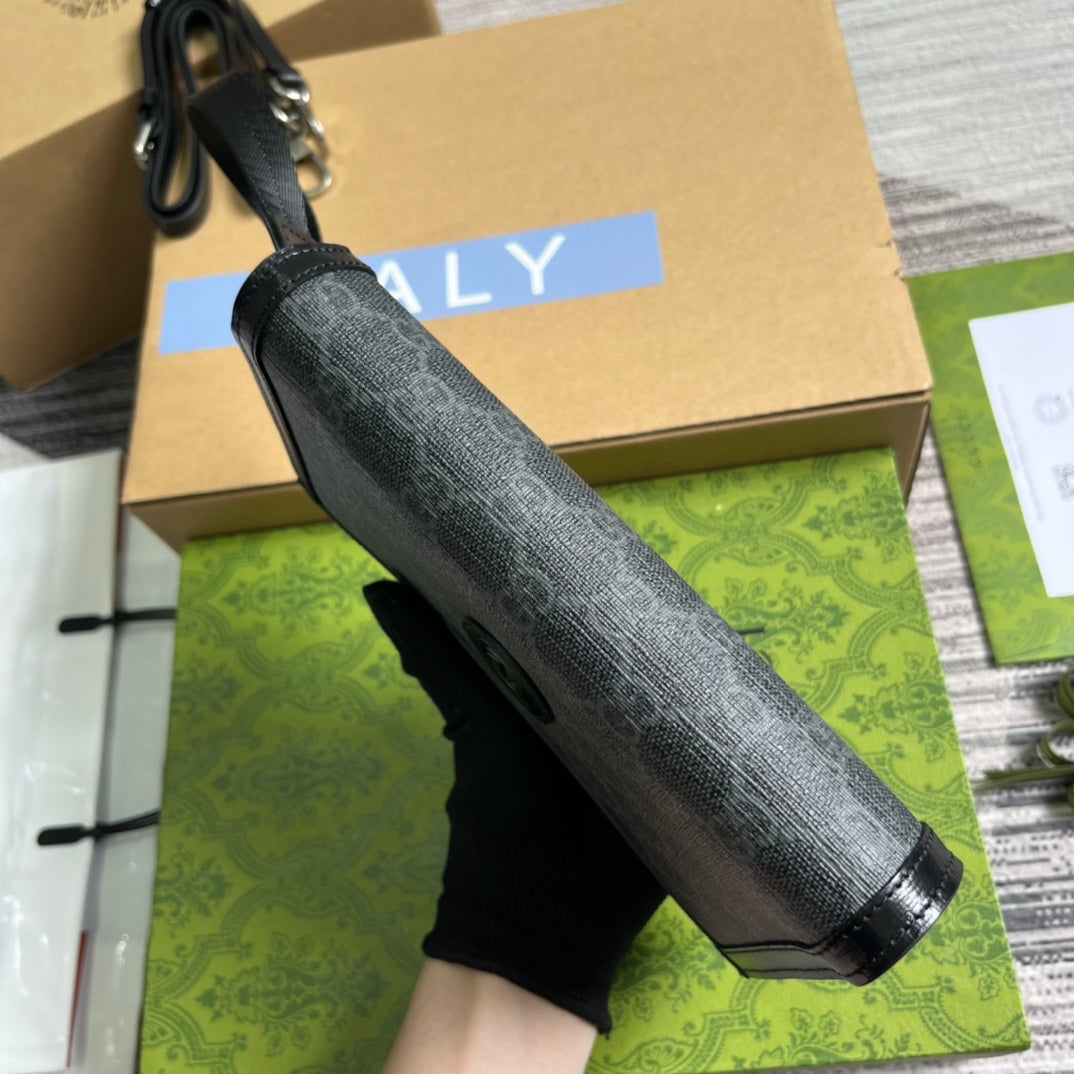 Pochette GG CLASP 20 en toile noire et cuir de veau