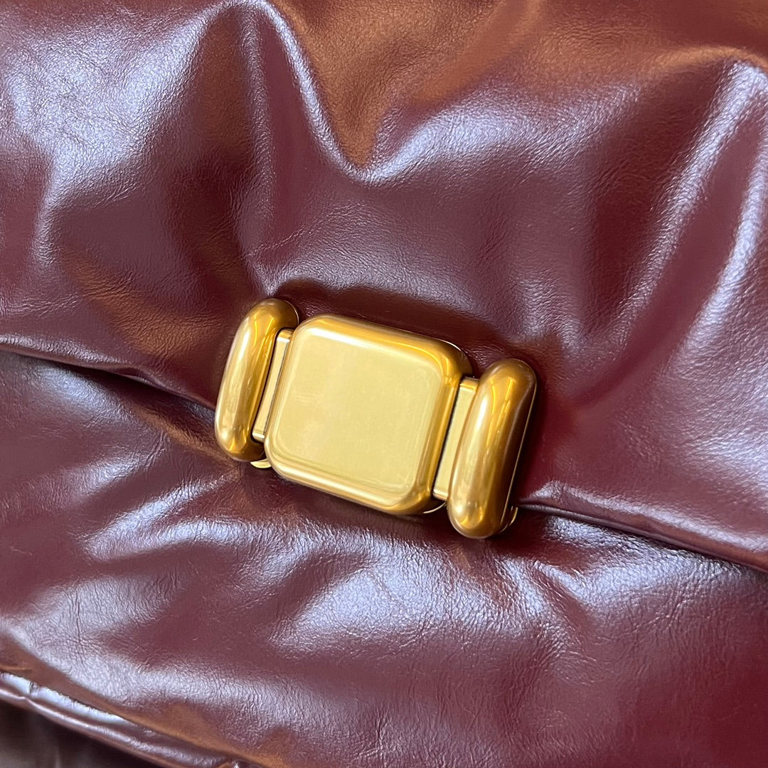 SAC PUFFER PAD 29 EN CUIR DE VACHE PRUNE VIOLET