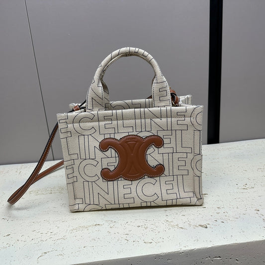 petit cabas 26 gris textile multi logo triomphe cuir de veau