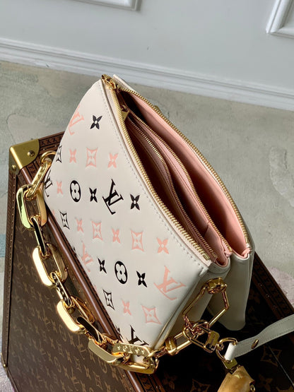 クッサン BB 21 クリームピンク ブラック モノグラム アンプラント カーフスキン ゴールド金具