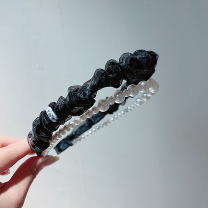 ブラックボイル生地 パールチェーン付きヘアバンド 867187