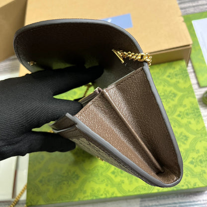 Sac bandoulière Blondie 21 en toile monogrammée beige et garniture en cuir de veau marron foncé, matériel doré