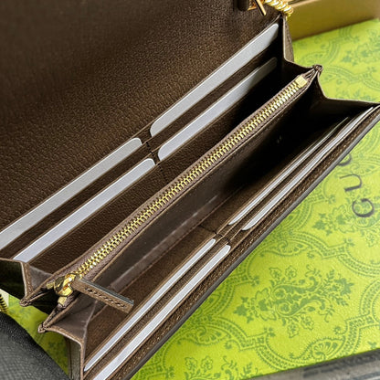 Sac bandoulière Blondie 21 en toile monogrammée beige et garniture en cuir de veau marron foncé, matériel doré