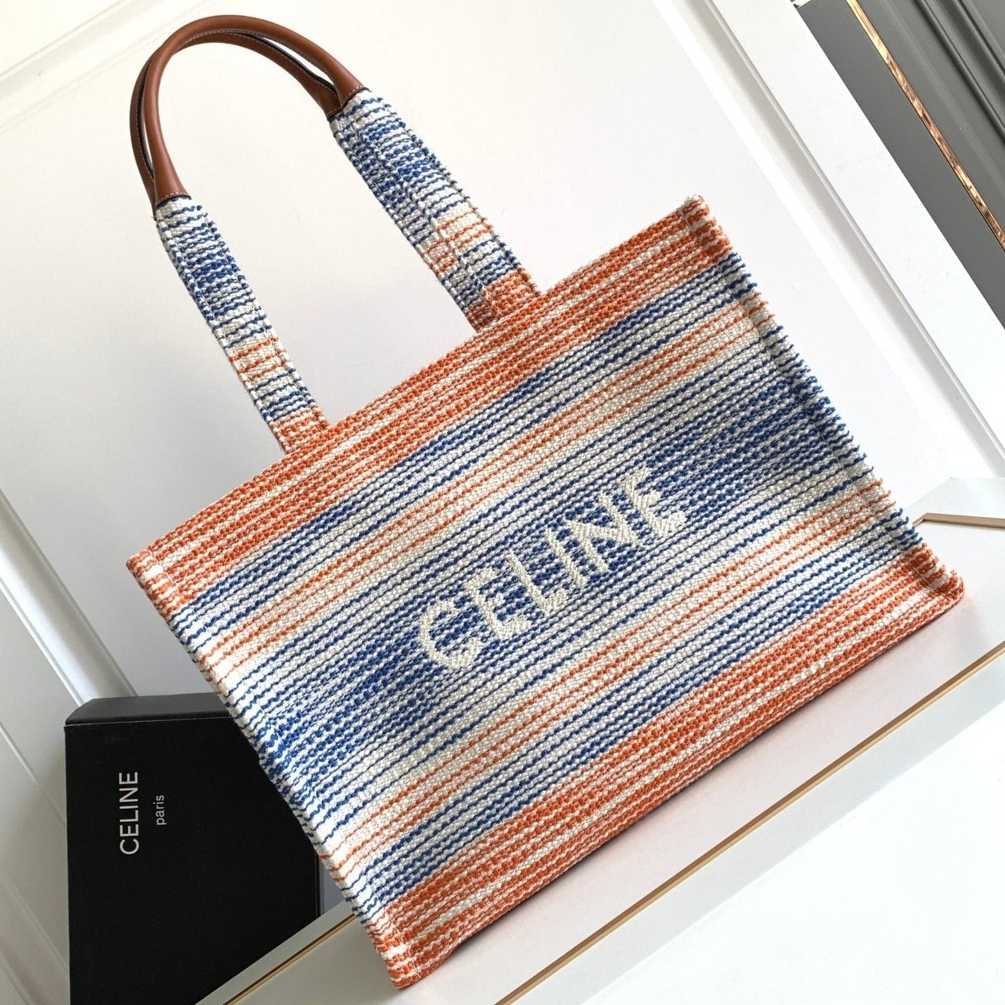 grand cabas thaï 41cm toile rayée arc-en-ciel