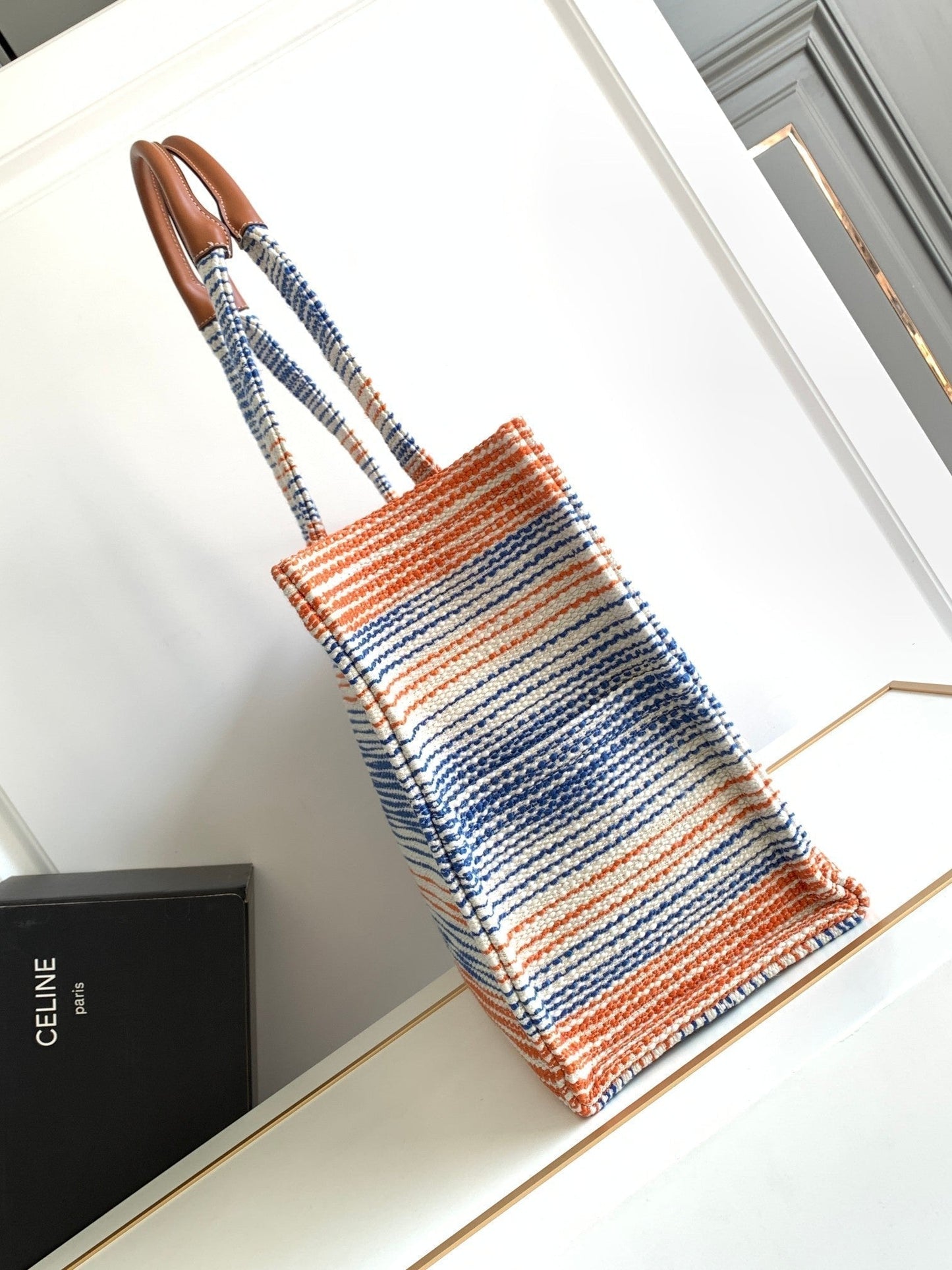 grand cabas thaï 41cm toile rayée arc-en-ciel