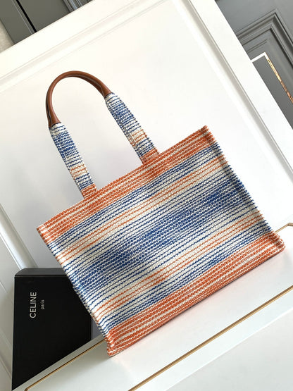 grand cabas thaï 41cm toile rayée arc-en-ciel