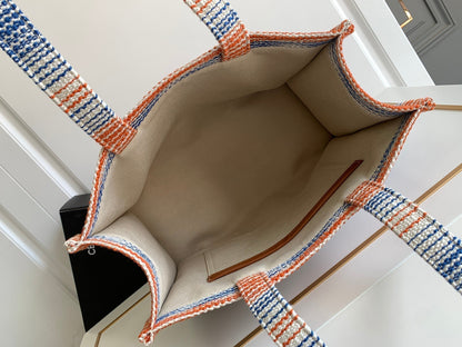 grand cabas thaï 41cm toile rayée arc-en-ciel