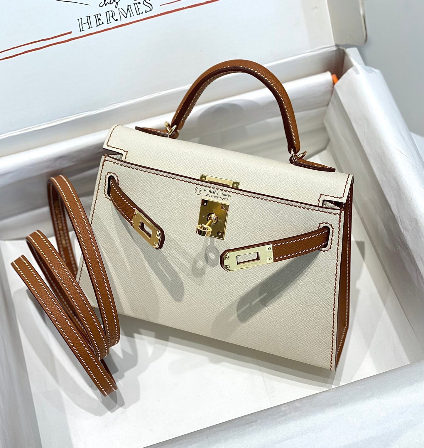 HM ミニケリー 19cm クリームゴールド エプソム シルバー金具