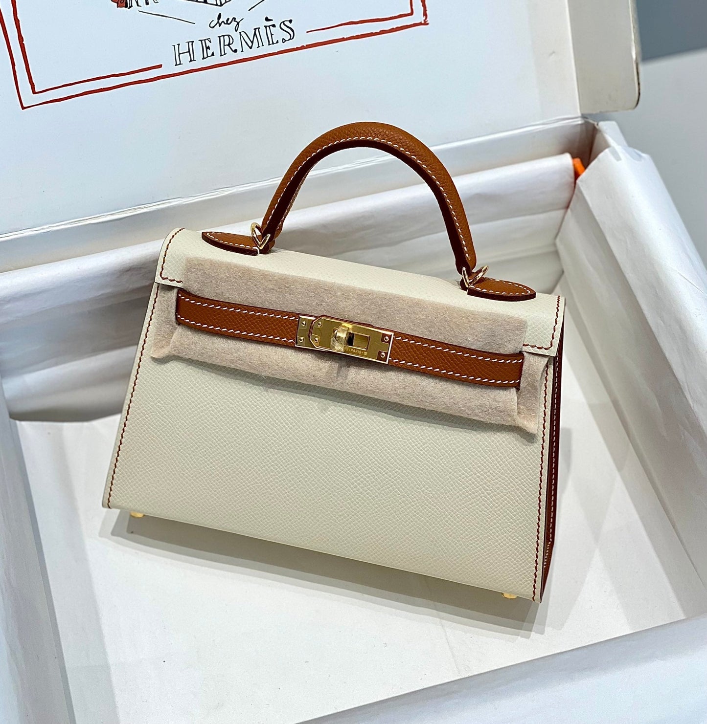 HM ミニケリー 19cm クリームゴールド エプソム シルバー金具