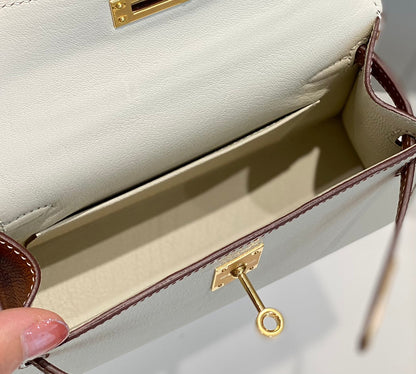 HM Mini Kelly 19 cm Crème Rose Epsom Quincaillerie dorée