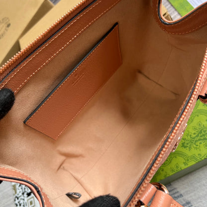 Petit sac cabas GG OPHIDIA 24 en toile rose poudré et cuir de veau