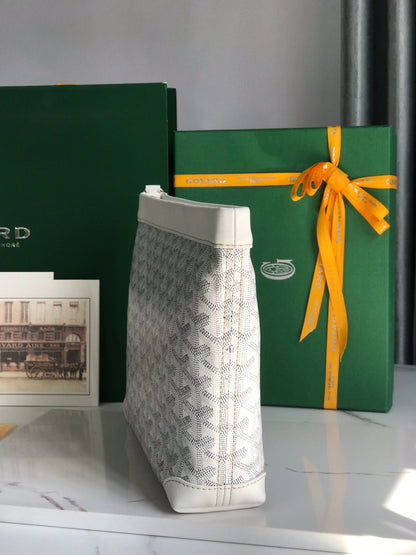 CONTI POUCH 24 EN CUIR D'AGNEAU BLANC ET TOILE GOYARDINE