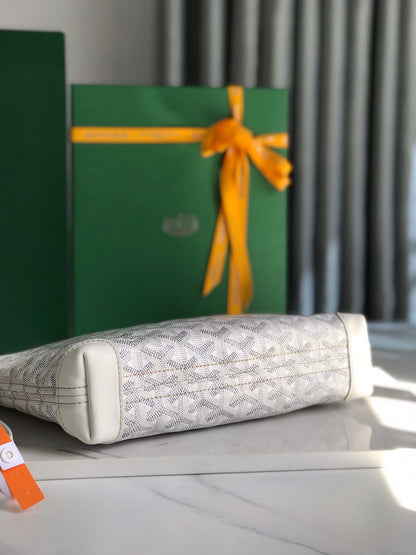 CONTI POUCH 24 EN CUIR D'AGNEAU BLANC ET TOILE GOYARDINE