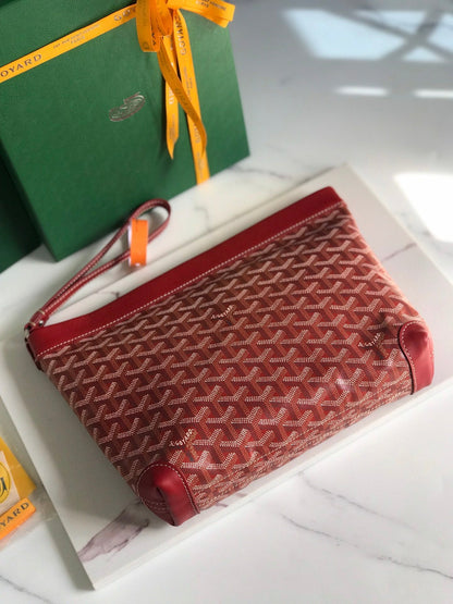 CONTI POUCH 24 EN CUIR D'AGNEAU ROUGE CLASSIQUE ET TOILE GOYARDINE