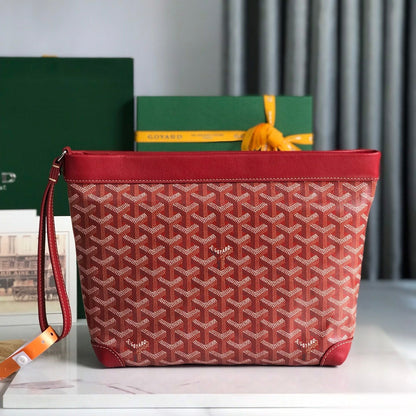 CONTI POUCH 24 EN CUIR D'AGNEAU ROUGE CLASSIQUE ET TOILE GOYARDINE