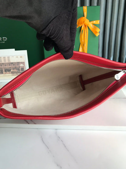 CONTI POUCH 24 EN CUIR D'AGNEAU ROUGE CLASSIQUE ET TOILE GOYARDINE