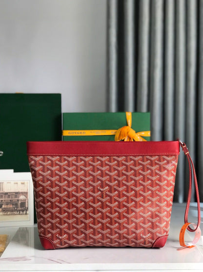 CONTI POUCH 24 EN CUIR D'AGNEAU ROUGE CLASSIQUE ET TOILE GOYARDINE