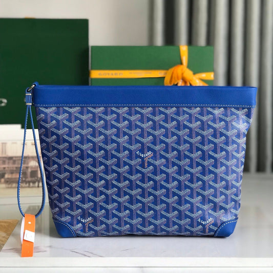 POCHETTE CONTI 24 EN CUIR D'AGNEAU BLEU SAPHIR ET TOILE GOYARDINE