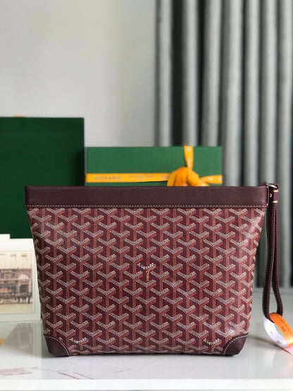 POCHETTE CONTI 24 EN CUIR D'AGNEAU ROUGE VIN ET TOILE GOYARDINE