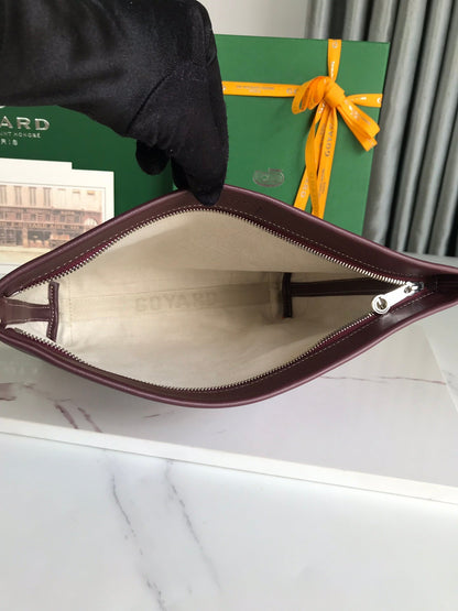 POCHETTE CONTI 24 EN CUIR D'AGNEAU ROUGE VIN ET TOILE GOYARDINE