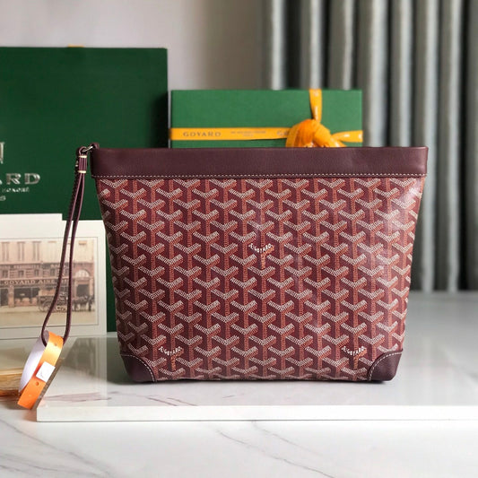 POCHETTE CONTI 24 EN CUIR D'AGNEAU ROUGE VIN ET TOILE GOYARDINE