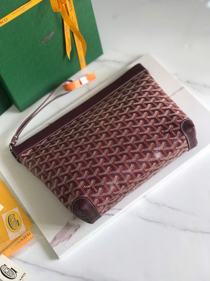POCHETTE CONTI 24 EN CUIR D'AGNEAU ROUGE VIN ET TOILE GOYARDINE