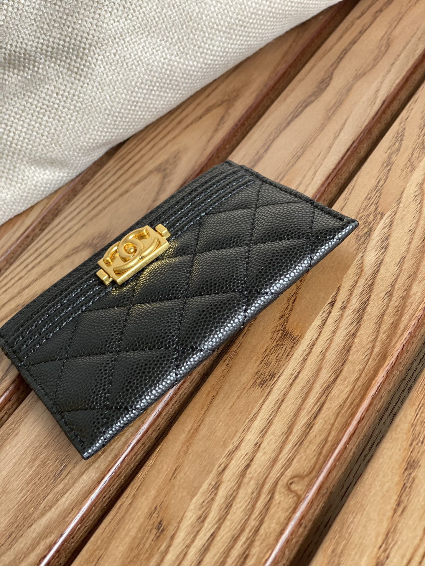 CCボーイ 11cm カードホルダー ブラック キャビア ゴールド金具