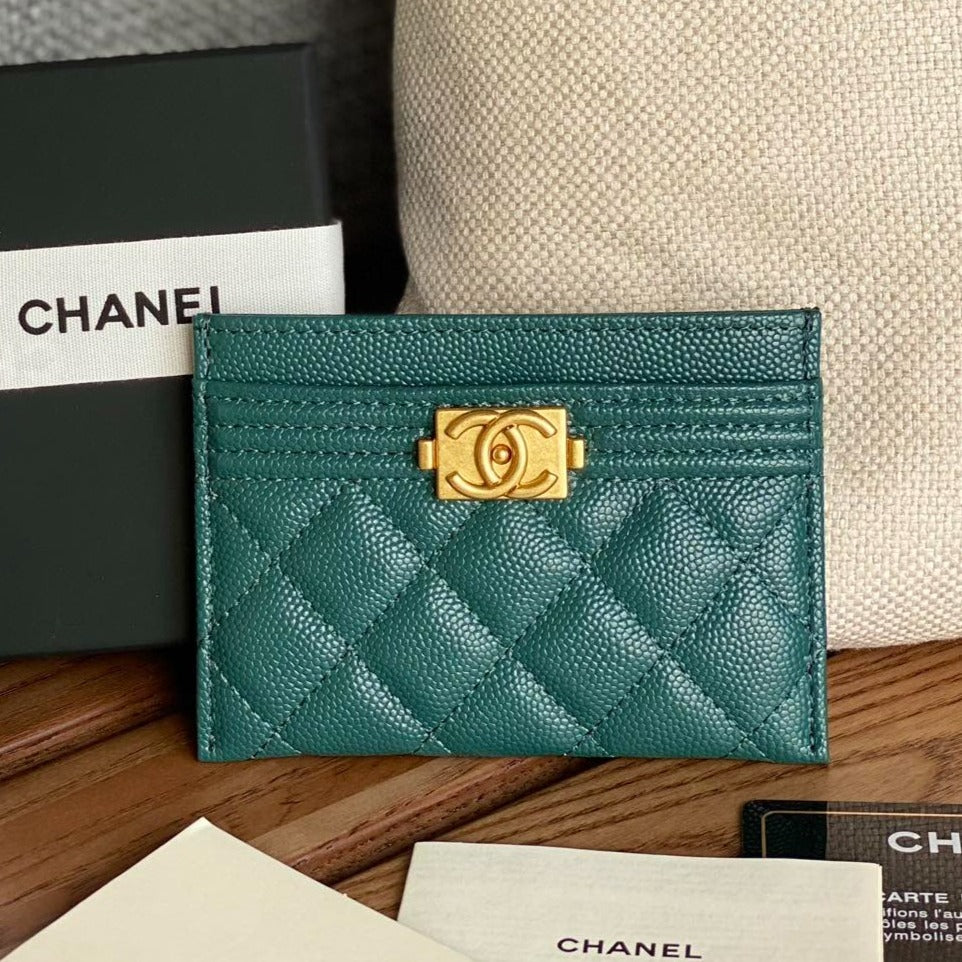 CCボーイ 11cmカードホルダー ダークグリーン キャビアゴールド金具